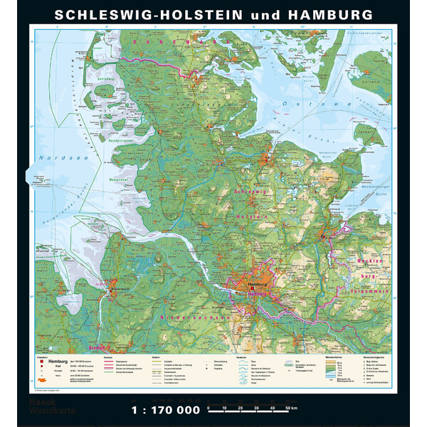 PONS Mapa regionalna Schleswig-Holstein und Hamburg physisch/politisch (148 x 175 cm)