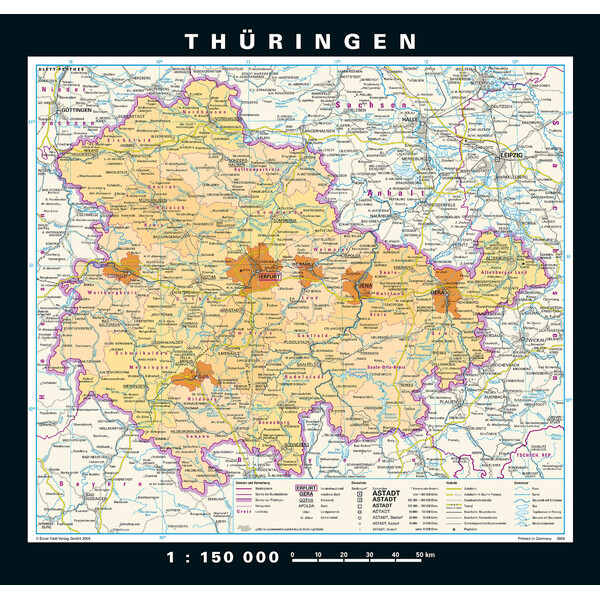 PONS Mapa regionalna Thüringen physisch/politisch (148 x 150 cm)