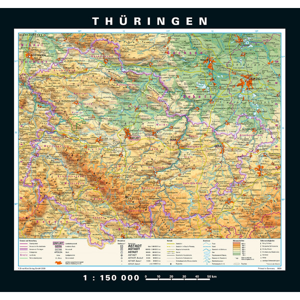 PONS Mapa regionalna Thüringen physisch/politisch (148 x 150 cm)