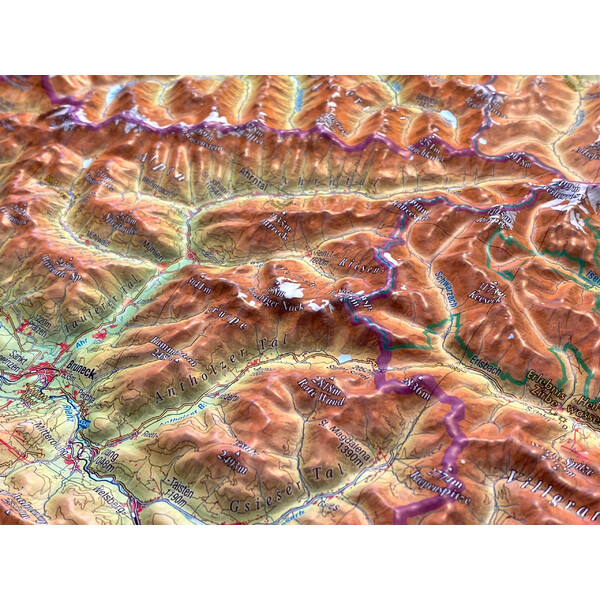 Georelief Mapa regionalna Tirol (77 x 57 cm) 3D Reliefkarte mit Alu-Rahmen