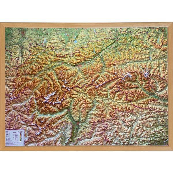 Georelief Mapa regionalna Tirol (78 x 58 cm) 3D Reliefkarte mit Holzrahmen