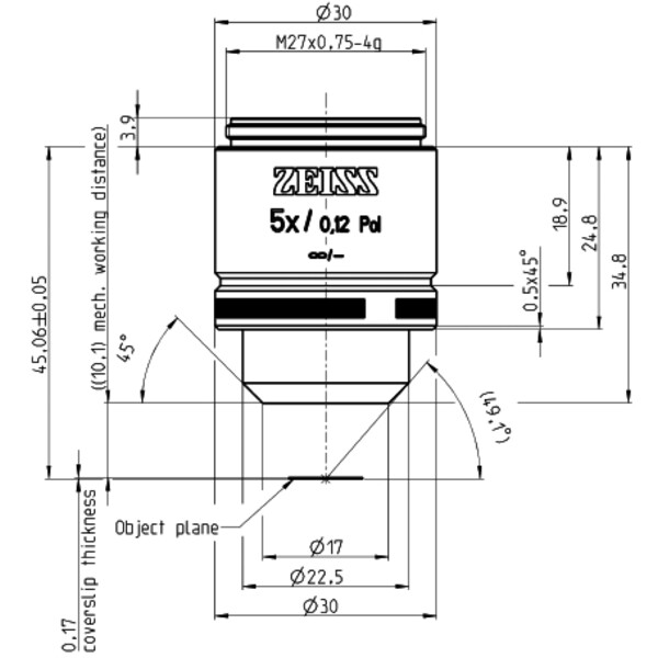 ZEISS Obiektyw Objektiv A-Plan 5x/0,12 Pol wd=10,1mm