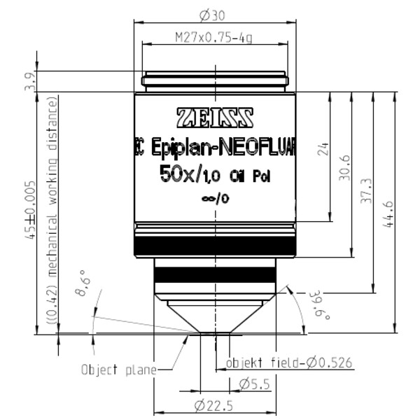 ZEISS Obiektyw Objektiv EC Epiplan-Neofluar 50x/1,0 Oil Pol wd=0,40mm