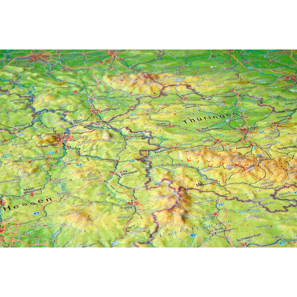 Georelief Niemcy, mapa plastyczna 3D, duża, w oprawie drewnianej