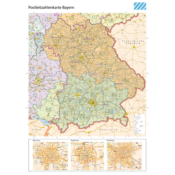 GeoMetro Mapa regionalna Bayern Postleitzahlen PLZ (100 x 140 cm)