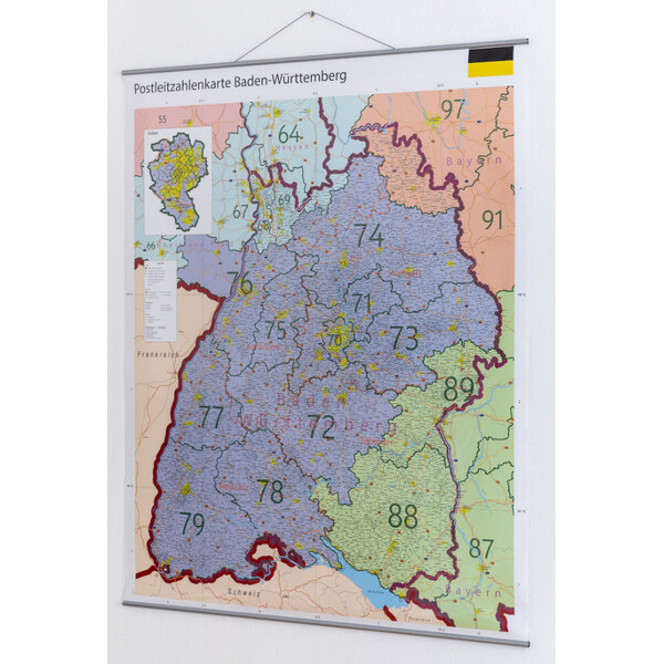 GeoMetro Mapa regionalna Baden-Württemberg Postleitzahlen PLZ (100 x 123 cm)