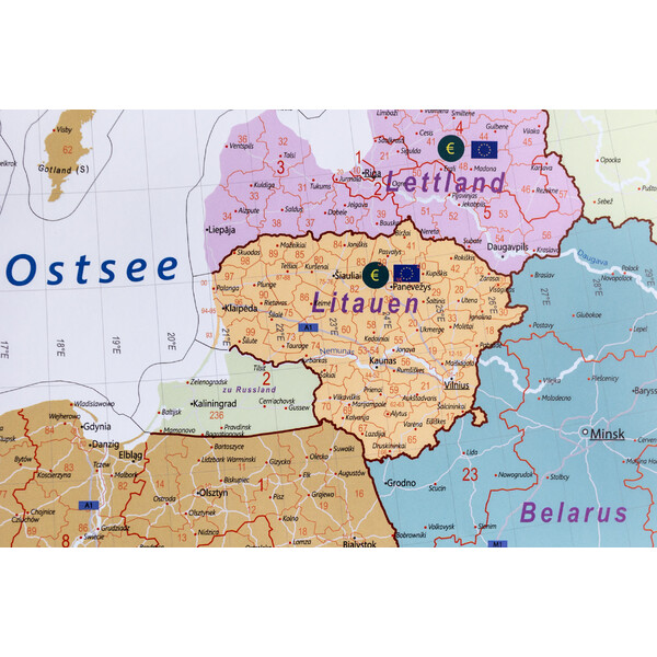 GeoMetro Mapa kontynentalna Europa Postleitzahlen (90 x 123 cm)
