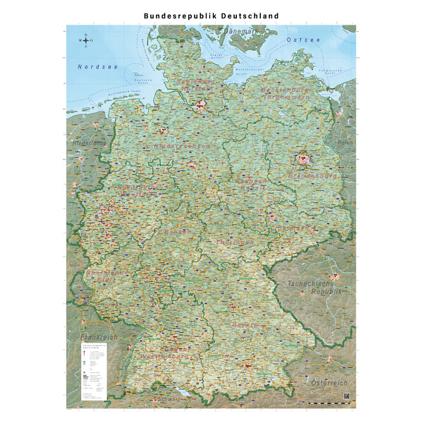 GeoMetro Mapa Deutschland physisch (100 x 140 cm)