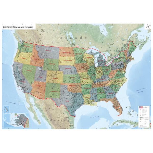 GeoMetro Mapa USA politisch (140 x 100 cm)