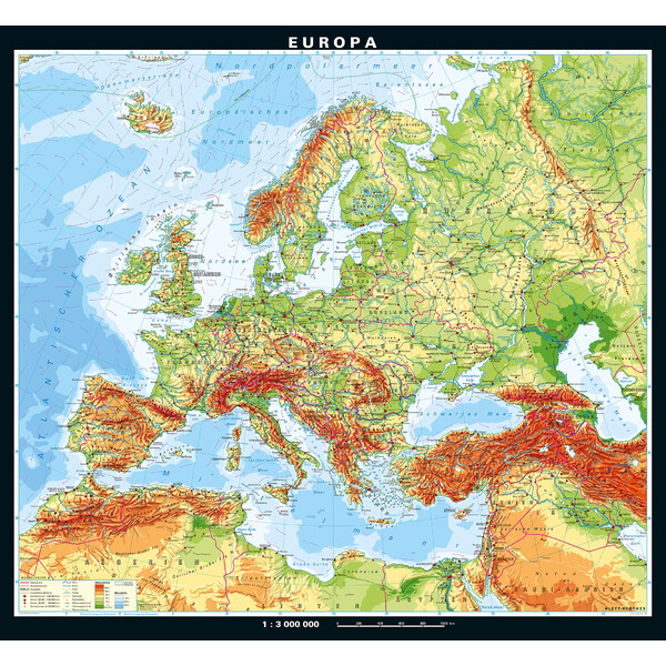 PONS Mapa kontynentalna Europa fizyczna (208 x 189 cm)