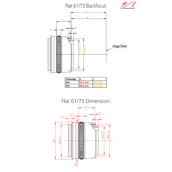 William Optics Flattener Flat73A für ZenithStar 73 (Neuwertig)