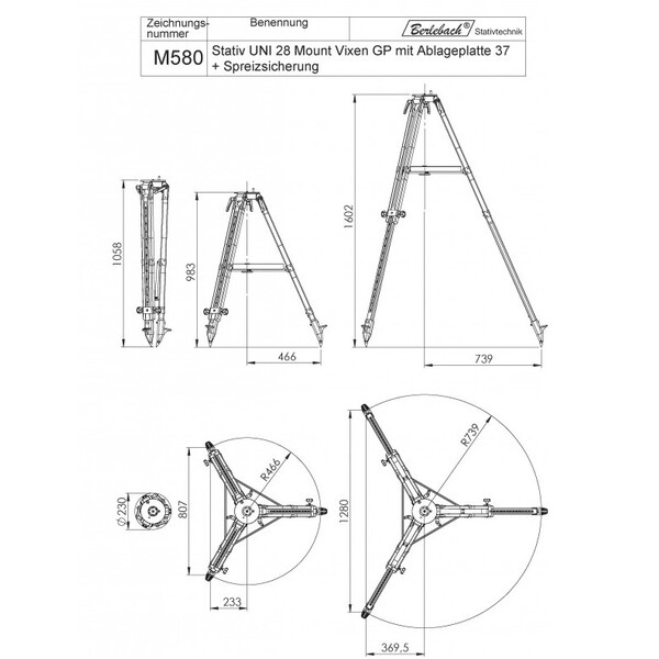 Berlebach Statyw Uni 28 mit ebener Ablageplatte 3/8"