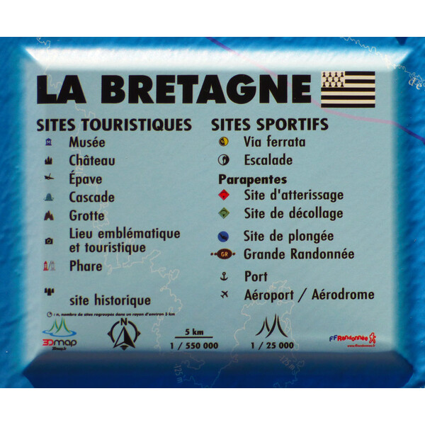3Dmap Mapa regionalna Carte en relief de la Bretagne (61 cm x 41 cm)