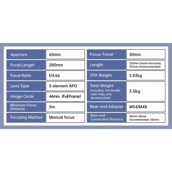 ToupTek Refraktor apochromatyczny HOPE D60 60/280 f/4.66