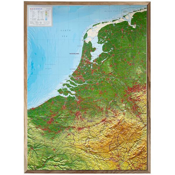 Georelief Mapa regionalna Benelux (57 x 77 cm)