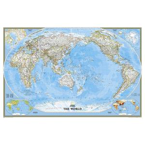 National Geographic Polityczny mapa świata wyśrodkowana na Pacyfik, laminowana