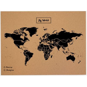 Miss Wood Mapa świata Woody Map Natural Cork L black
