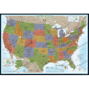 National Geographic Ozdobna polityczny  mapa USA, laminowana