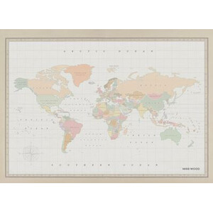 Miss Wood Mapa świata Woody Map Watercolor Colonial L