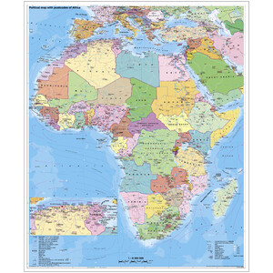 Stiefel Mapa kontynentalna Afrika politisch mit PLZ auf Platte zum Pinnen