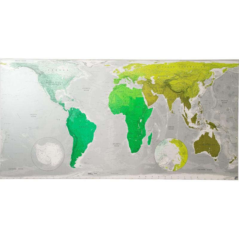 The Future Mapping Company Colour Map Weltkarte groß smaragd-metallic-linde-khaki, magnetisch