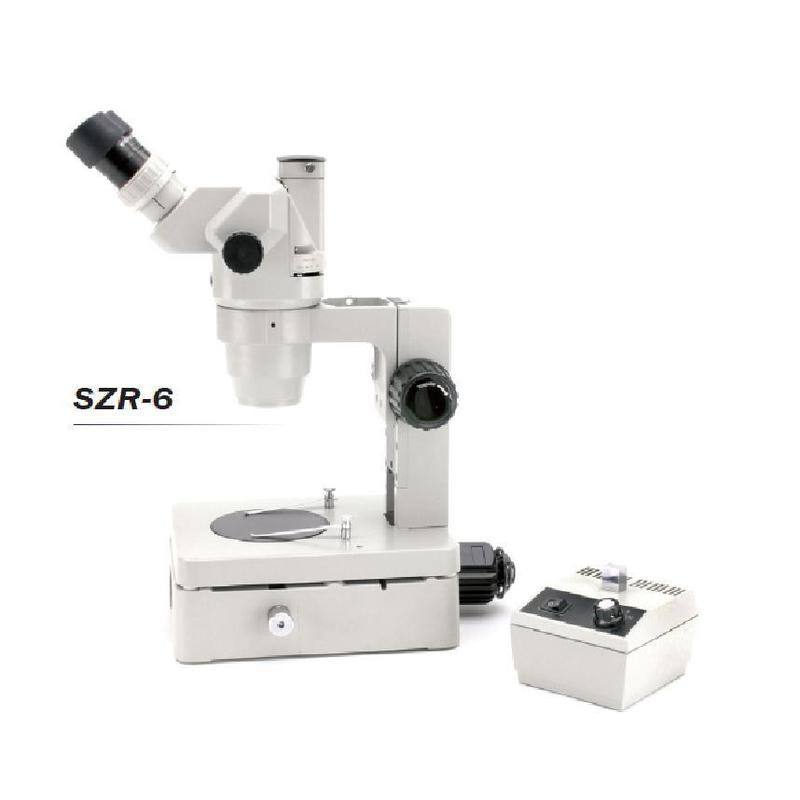 Optika   Mikroskop zoom stereo trinokularowy SZR-6, podstawa z oświetleniem, 1 lampka