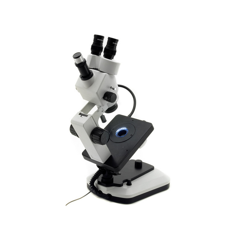 Optika Mikroskop stereo OPTIGEM-2, zoom, trinokularowy, gemmologiczny, stojak pochylny