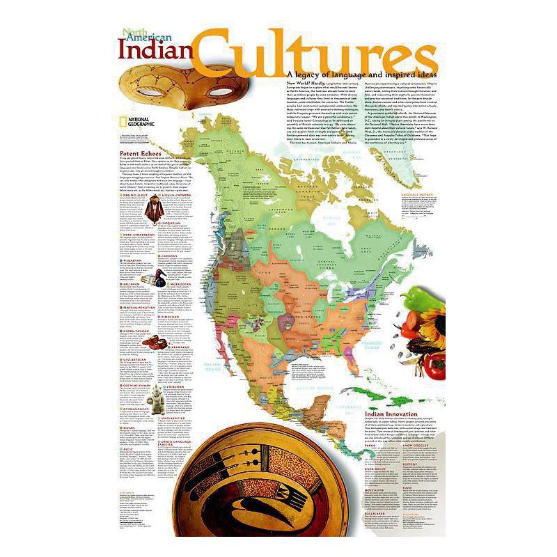 National Geographic Mapa kontynentalna Kultury indiańskie
