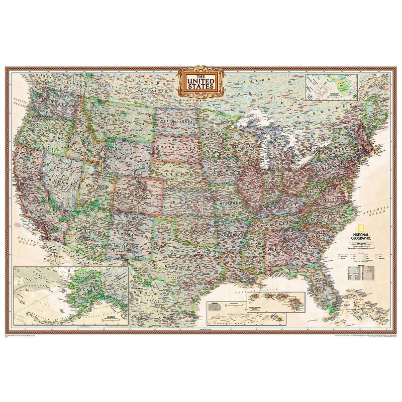 National Geographic antyczny polityczny  mapa USA, duża