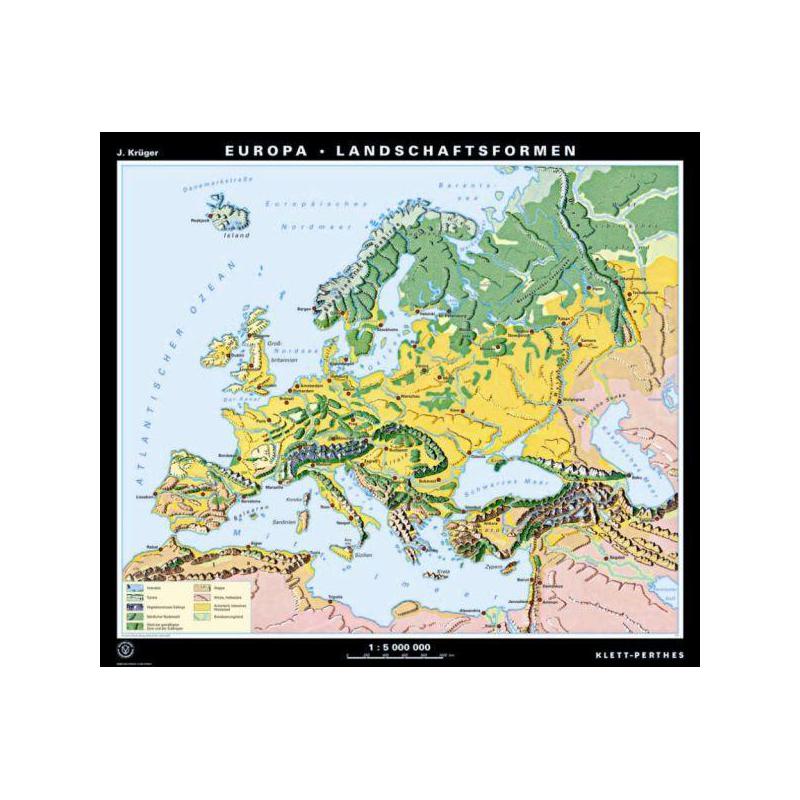 Klett-Perthes Verlag Mapa kontynentalna Europa - formy rzeźby terenu i krajobrazu (P), dwustronna