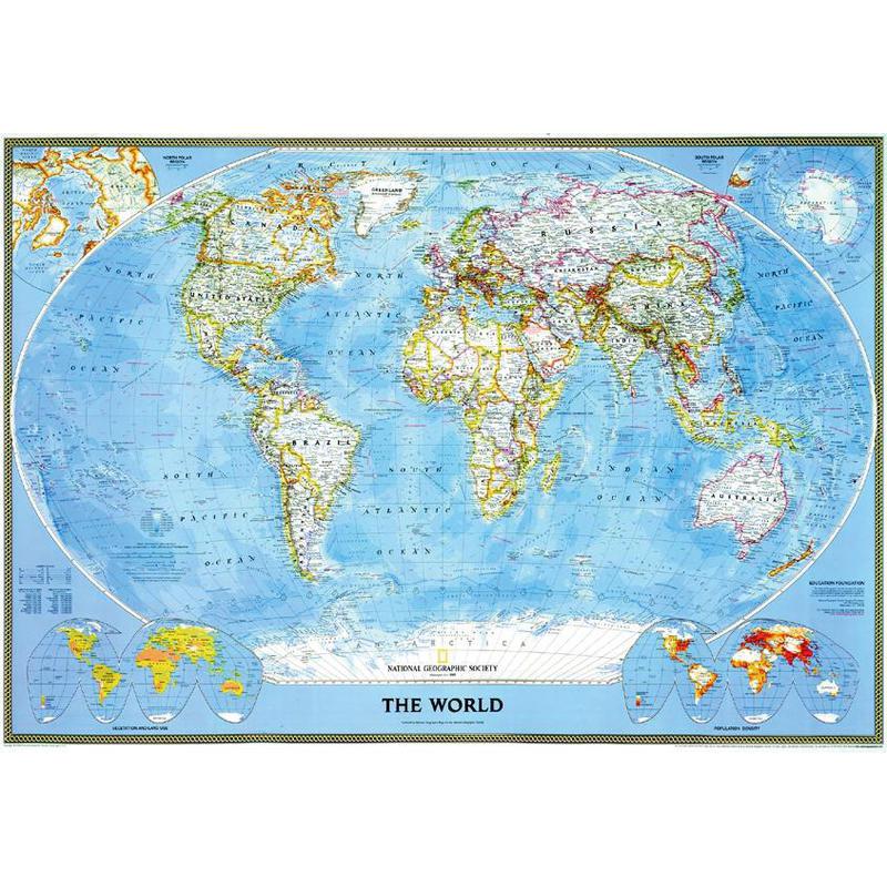 National Geographic Klasyczna polityczna mapa świata, tablica magnetyczna, oprawiona w ramę (srebrna)