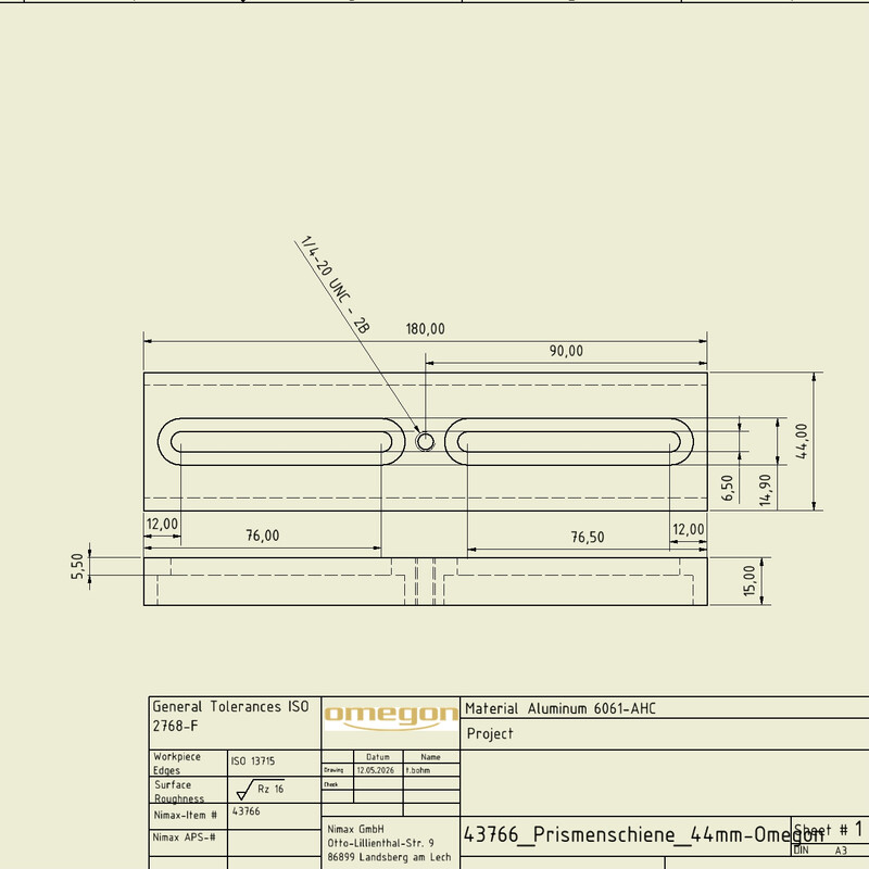 Omegon 180mm Szyna pryzmowa ze śrubą