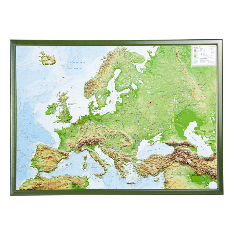 Georelief Europa, mapa plastyczna 3D, duża, w oprawie drewnianej