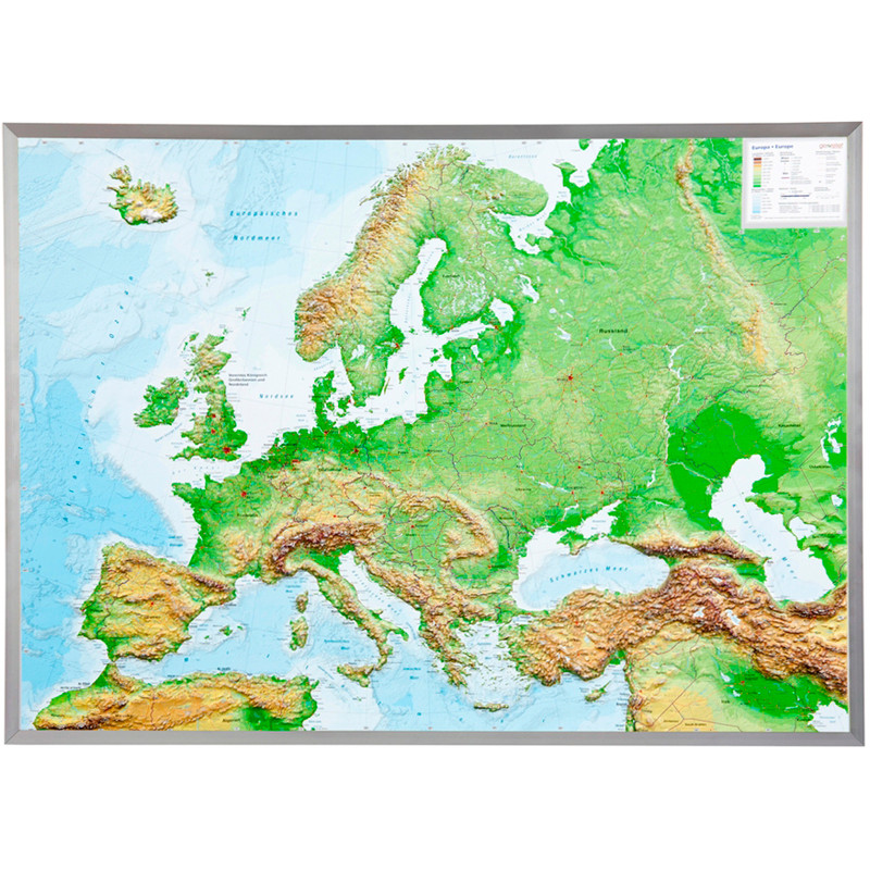 Georelief Europa, mapa plastyczna 3D, duża, w oprawie aluminiowej