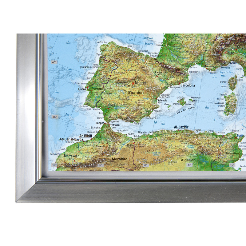 Georelief Europa klein, 3D Reliefkarte mit Kunststoffrahmen