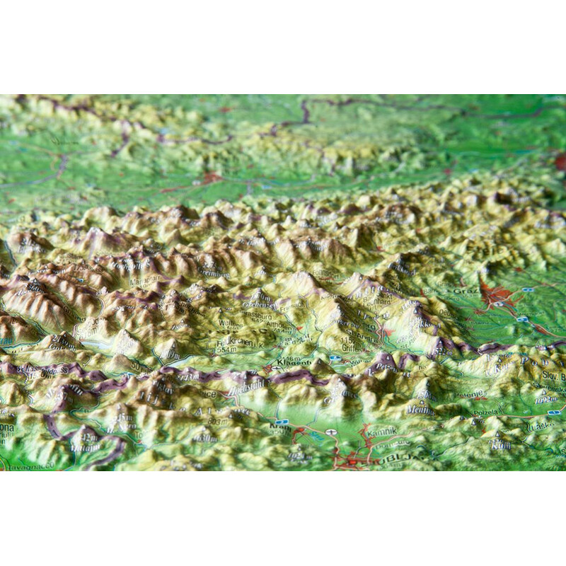 Georelief Austria, mapa plastyczna 3D, duża, w oprawie drewnianej