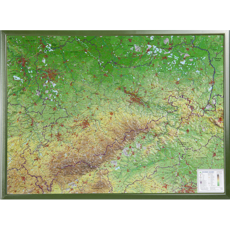 Georelief Saksonia, mapa plastyczna 3D, duża, w oprawie drewnianej