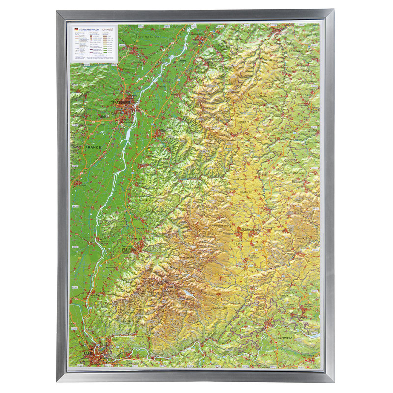 Georelief Schwarzwald klein, 3D Reliefkarte mit Kunststoffrahmen
