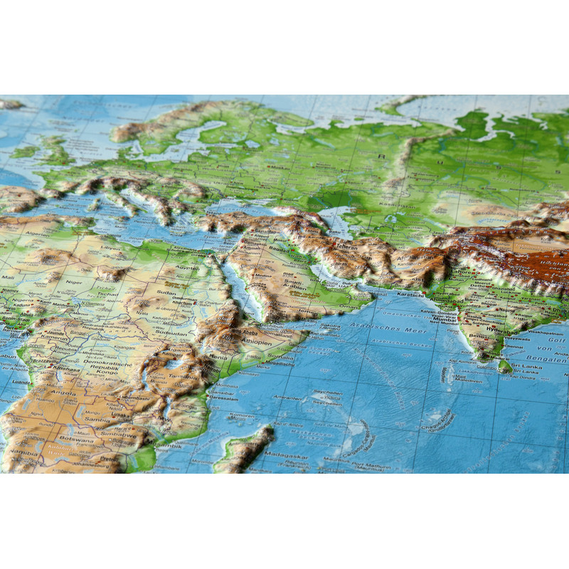 Georelief Świat, mapa plastyczna 3D, duża, w oprawie aluminiowej