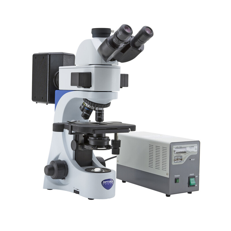 Optika Mikroskop B-383FL-UK, trino, FL-HBO, Filtry B&G, N-PLAN, IOS, 40x-1000x, UK