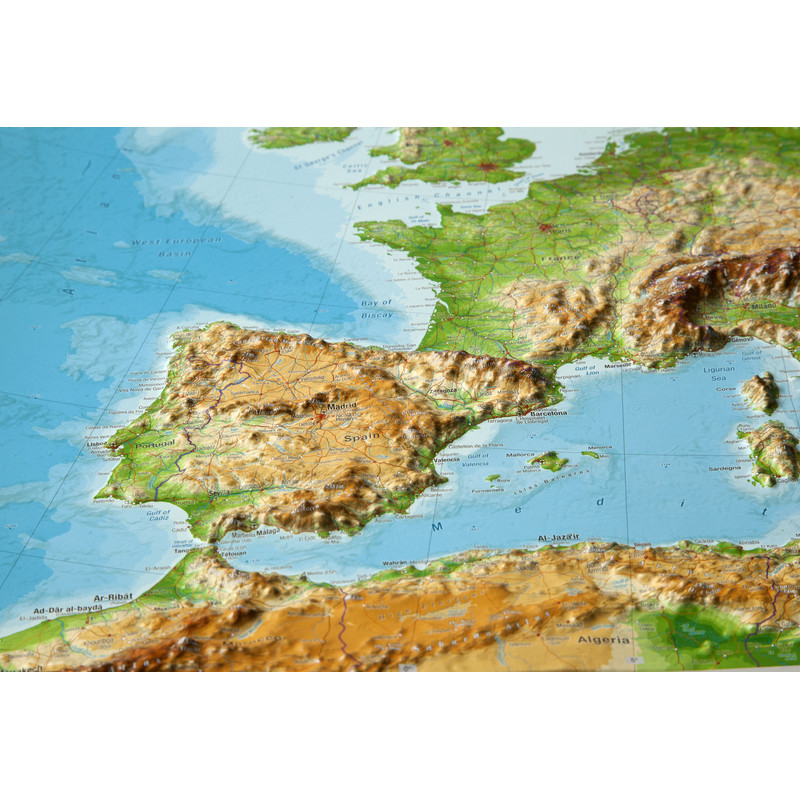 Georelief Europa, mapa geoplastyczna 3D, duża, w oprawie drewnianej