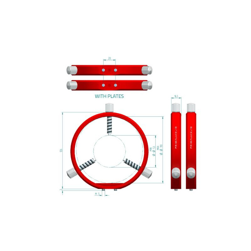 PrimaLuceLab Obejmy do guidera PLUS 115 mm