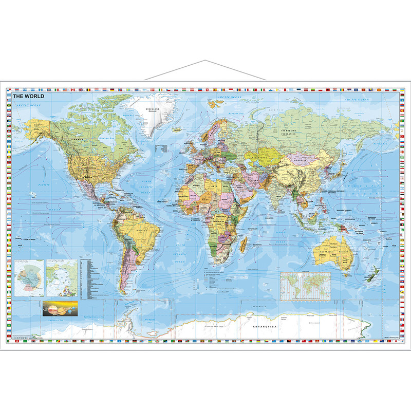 Stiefel Mapa Świata, polityczna, z metalowymi listwami, język angielski