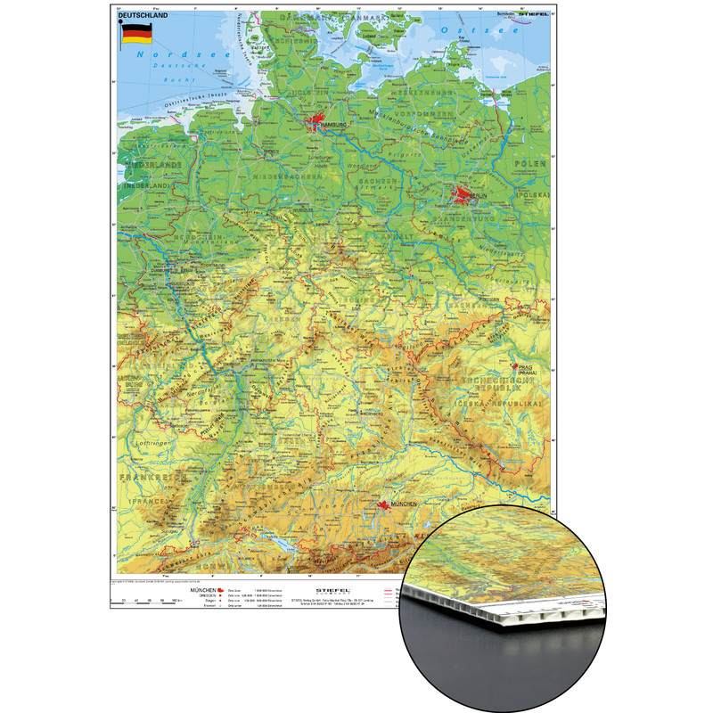 Stiefel Mapa Niemcy, fizyczna, do wpinania, na płycie w formie plastra miodu