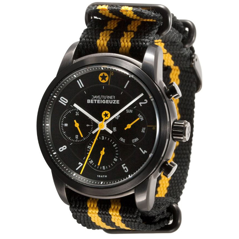 DayeTurner BETEIGEUZE Zegarek analogowy męski, srebrny, pasek nylonowy czarny/żółty