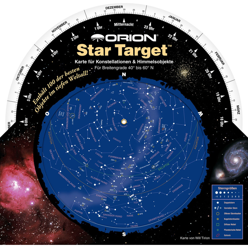 Orion Mapa gwiazd Drehbare Sternkarte Star Target für 40°-60° nord