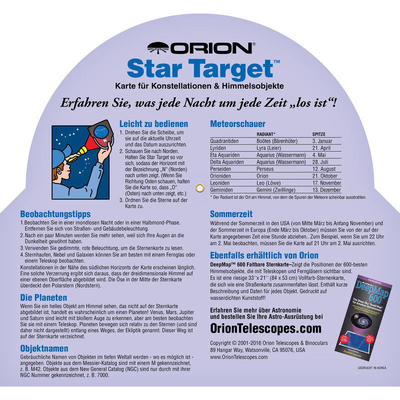 Orion Mapa gwiazd Drehbare Sternkarte Star Target für 40°-60° nord