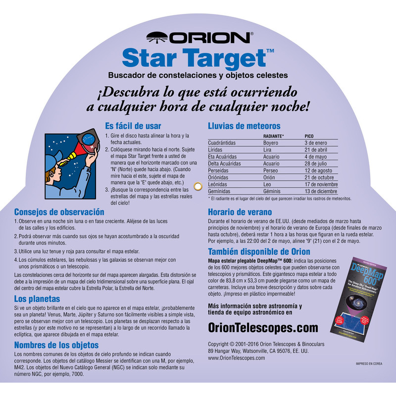 Orion Mapa gwiazd Star Target para latitudes de 30° a 50° N