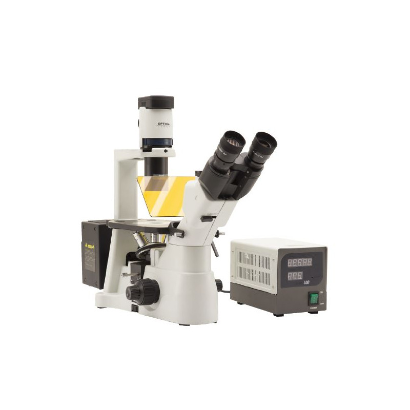 Optika Mikroskop IM-3FL4-SWIV, trino, odwrotny, FL-HBO, Filtry B&G, IOS LWD U-PLAN F, 100x-400x, CH, IVD