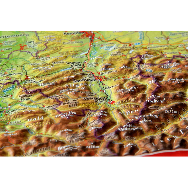 Georelief Mapa regionalna Allgäu Bodensee 3D Reliefkarte (77 x 57 cm)